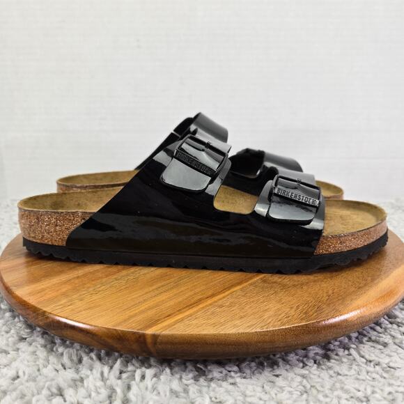 Birkenstock Arizona Birko-Flor Black Patent Leather Double Strap Sandal Mens 44 - Picture 4 of 13